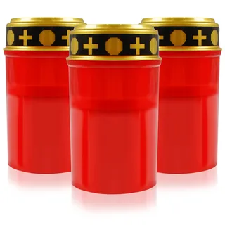 com-four® 3x LED Grablicht - LED Kerze Ewiges Licht - Rote Grabkerze mit Flackereffekt (03 Stück V1 - batteriebetrieben)