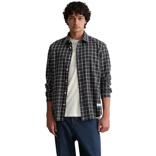 Langarmhemd MARC O'POLO DENIM, Herren, Gr. XL, N-Gr, dunkelblau, Web, Obermaterial: 100% Baumwolle, kariert, regular fit normal, 2-Knopf-Manschette, Hemden Langarmhemd, Businesshemd, Kentkragen, garngefärbtes Karomuster, regular fit