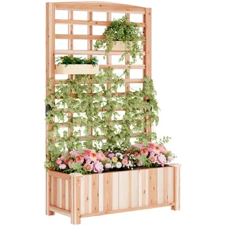 sogesfurniture Hochbeet Pflanzkübel aus Holz, 90x40x151cm, Pflanzkasten Blumenkasten mit Rankgitter für Garten Balkon Terrasse, Gartenspalier für Kletterpflanzen, Blumen, Gemüse