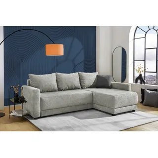 Jockenhöfer Eckcouch Chenille mit Bettfunktion 3-Sitzer Grau