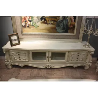 Sideboard TV Lowboard RTV Schrank Tisch Wohnzimmer Holz Klassisch Barock Glas - Weiß