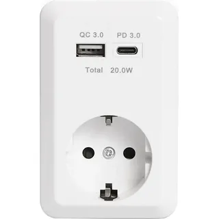 Schutzkontakt-Steckdose McPower ''Finery'', 250V/16A, 1x USB-C mit PD + 1x USB-A - Weiß