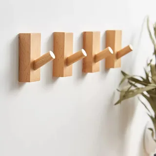 HomeDo Wandhaken Holz, Kleiderhaken Holz,Dekorative Garderobenhaken Holz, Vintage Garderobe,Holzhaken,Huthaken (Buche-Rechteck-8p)