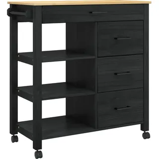 Küchentrolley MONZA Schwarz 84 x 40 x 88,5 cm Massivholz Kiefer - Schwarz