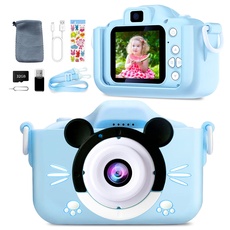 Fotoapparat Kinder-Kinderkamera 3-10 Jahre, Wiederaufladbarer Videokamera mit 1080P 32 GB TF-Karte und Zoll HD-Bildschirm und Silikonschutzhülle, Fotoapparat Geschenk für Kinder (Blau)