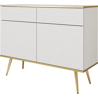 Glamouröses weißes Sideboard mit goldenen Beinen, 107 x 85 x 39 - Weiß, Gold