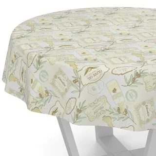 ANRO Wachstuchtischdecke Wachstischdecke Wachstuch Tischdecke abwaschbar Gartentischdecke Rund Oval Eckig Rund 140cm Schnittkante Oliven Hellgrün