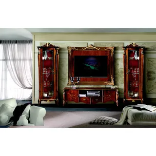 Set Garnitur 4tlg Italienische Möbel 2x Vitrine Sideboard RTV Wandplatte Schrank - Braun