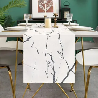 Tischläufer Modern Frühlings Tischläufer Leinen Wohnzimmer Abstrakte Kunst Weißer Marmor Graue Textur Rustikaler für Hochzeit Esstisch Party Couchtisch Bauernhaus 33 x 183 cm