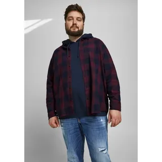Karohemd "GINGHAM TWILL SHIRT" Gr. 6XL, rot (bordeaux, kariert), JACK & JONES PLUSSIZE, Hemden, Herren, 6XL (72/74), N-Gr, Web, Obermaterial: 100% Baumwolle, Karohemd, Bis Größe 6XL