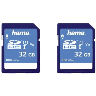 Hama Speicherkarte SDHC 32GB (SD-3.01-Standard, 80 MB/s, Class 10, Datensicherheit Dank mechanischem Schreibschutz, Beschriftungsfeld) (Packung mit 2)