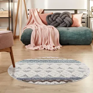 Carpet City "Focus 3013", bunt (mehrfarbig), H:20mm Ø:120cm, Polypropylen, Teppiche, Boho-Teppich, Hochtief-Muster/ 3D-Effekt, für Wohnzimmer, Schlafzimmer