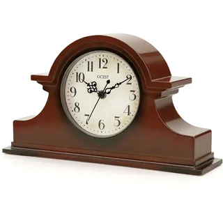 OCEST 33 x 17,8 cm Vintage Landhaus Kaminuhr Leise Quarz Kastanienbraun | Batteriebetrieben, ABS-Gehäuse, Napoleon-Stil, Dekorative Tischuhr, Für Kamin Schreibtisch Regal Wohnzimmer Büro