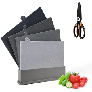 Masthome Schneidebrett Set mit Ständer,4-teiliges Schneidebrett Kunststoff Set,Index Schneidebretter BPA Frei,Schneidebrett Spülmaschinenfest Küchenbrett für Fisch Fleisch Gemüse Obst-Senden 1 Schere