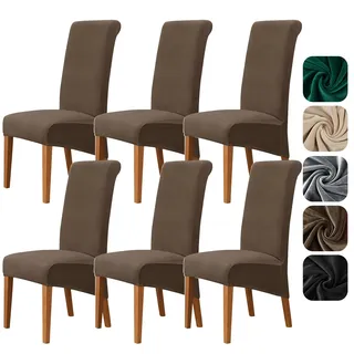 Alishomtll Samt Stuhlhussen XL 6er Set Universal Stretch Stuhlbezug für Schwingstühle Große Esszimmerstühle Bezug Waschbar Abnehmbar Stühle Schutz für Küche Bankett Hochzeit Party (Braun, 6 Stück)