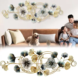 Wanddeko Wohnzimmer, 127 x 44cm 3D Wanddekoration Wohnzimmer Wall Wanddekoration Blumen Wandskulpturen Metall Wanddeko Hängende Deko Sofa Hintergrund Büro Wandornamente Wandskulpturen mit 2 Schrauben