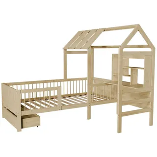 Juskys Kinderbett Yari 90 x 200 cm Kiefer massiv beige