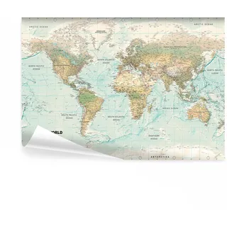 decomonkey Fototapete selbstklebend Weltkarte, 245x175 cm, XL, Landkarte | Welt, Kontinent, Retro, Vintage, Selbstklebende, Tapeten, Wand, Fototapeten, Tapete, Wandtapete, klebend, Klebefolie