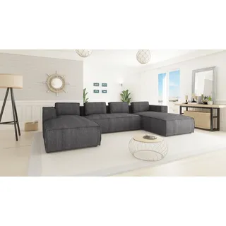S-STYLE MÖBEL - Moderne Wohnlandschaft Bello aus Grau Cord mit weichem Sitz, B/T/H: 327 cm / 176 cm / 64 cm - Grau