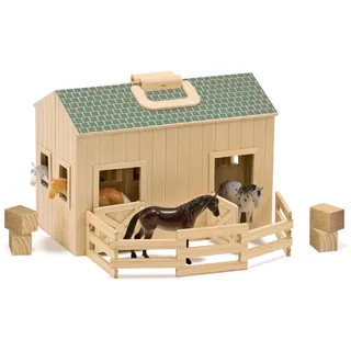 Melissa & Doug - Tragbare Pferdestall zum Aufklappen aus Holz - enthält 4 Pferde aus Kunststoff, für fantasievolles Rollenspiel, für Kinder ab 3 Jahren