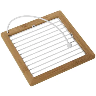 DRW Serviettenhalter aus Metall und Holz in Weiß und Natur, 18 x 18 x 9 cm, Basis 18 x 18 x 1,5 cm