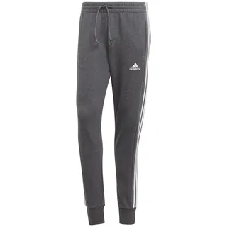 Essentials French Terry Tapered Cuff 3-Streifen Hose Dark Grey Heather / White S