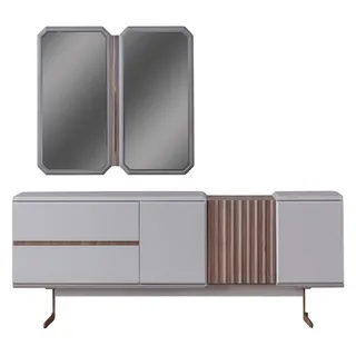 Exklusive Esszimmer Sideboard mit 2x Spiegel Kommode 210 cm Holz 3tlg - Weiß