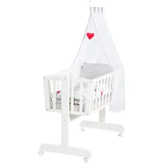 roba Babywiege 40 x 90 cm Adam & Eule - Stubenwagen & Wiege mit Rollen - Bett Set komplett mit Feststellfunktion - Inkl. textiler Ausstattung - Holz weiß