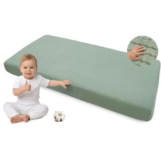 Medi Partners Spannbettlaken Musselin 60x120 Baby Bettlaken Kinderbett Spannbetttuch 100% Baumwolle - Musselinlaken Bettwäsche Babymatratze Schlafsack Babybett (Olivgrün)