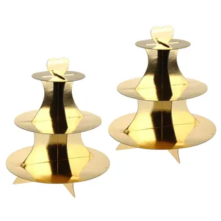 2 Stück Cupcake/Muffin Ständer mit 3 Böden, Etagere 3 Stöckig aus Pappe in Gold und Silber (2X Gold)