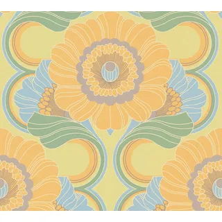 A.S. Création Retro-Tapete 0,53 x 9 m Vliestapete Blumenmuster Gelb/Grün/Orange 395301