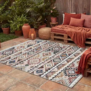 Kelim Outdoor Teppich - Lira Inca - 230x330 cm - Wohnzimmer, Balkon, Garten, Terrasse, Wintergarten - FRAAI | Home & Living - Boho, Orientalisch - Bunt
