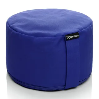 BODYMATE Extra-Hohes Yogakissen rund 31cm Durchmesser 20cm hoch Dunkel-Blau, Buchweizen-Spelz Füllung, Maschinenwaschbarer Bezug 100% extra dicker Baumwolle, Meditationskissen, Sitzkissen, Bodenkissen