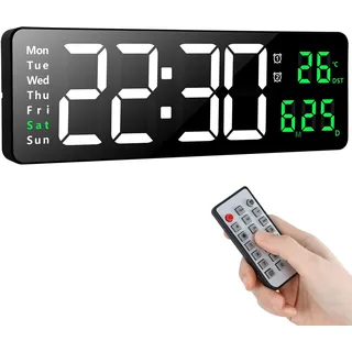 Koolertron Wanduhr Digital 16,2 Zoll Digitale Wanduhr Groß Display, LED Wall Clock mit Fernbedienung, Digital Uhr Einstellbarer Helligkeit mit Uhrzeit/Datum/Temperatur für Wohnzimmer Küche Büro Gym
