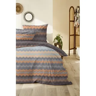 Primera Zick Zack Wellen Baumwolle Braun 135 x 200 cm + 80 x 80 cm