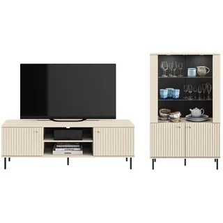 Feldmann-Wohnen Wohnwand Sophie kaschmir matt 2-teilig , Braun , Holz , 4 Fächer , Rechteckig , 252x151x40 cm , Wohnzimmer, Wohnwände