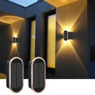 AGOTD Solar Wandleuchte Aussen, Einstellbar Solarlampen für Außen, LED Wandleuchten Up & Down Light, 3 Leuchtmodi Wasserdicht Solar Wandleuchte für Aussen Garten, Zaun, Balkon Deko, 2 Stück