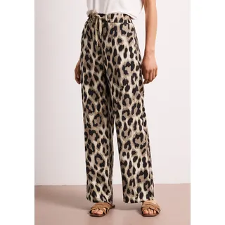 Stoffhose STREET ONE, Damen, Gr. 44, Länge 30, timeless beige, Web, Obermaterial: 86% Viskose, 14% Nylon, normal lang, Hosen Stoffhose, Sommerhose mit Animal-Print