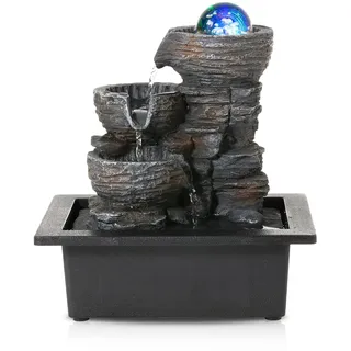 Dyna-Living Zimmerbrunnen Tischbrunnen mit Rollender Kugel, Brunnen Polyresin Springbrunnen LED-Beleuchtung Mehrfarbig, Tischplatte Wasserbrunnen Wasserfall Brunnen, 26 * 23 * 17.5cm