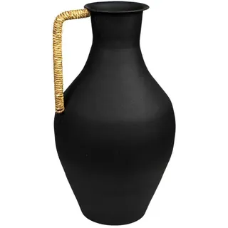 Romimex Vase, Schwarz, Metall, Rattan, 24 x 39 x 24 cm mit Griff