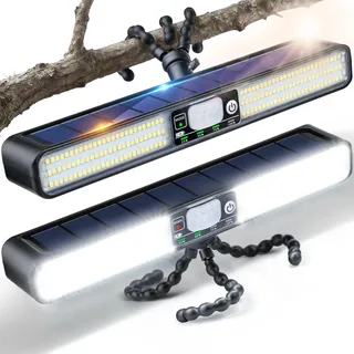 Jeebel 2 Stück Solarlampen mit Bewegungsmelder, 28cm Solarleuchte mit Flexibler Stativ, 160 LEDs, 5 Modi, IP65, Rot-Blau Warnlicht, Superhell 1200LM Außenstrahler für Camping/Garage/Zaun Beleuchtung