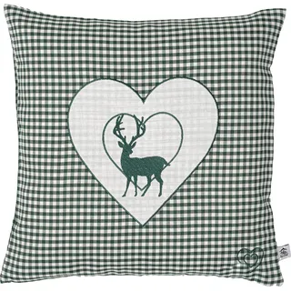 myZirbe Zirbenkissen Bestickt mit Hirsch und Herz grün karriert Größe 40x40 cm befüllt mit Zirbenflocken aus Zirbenholz in extra Inlett