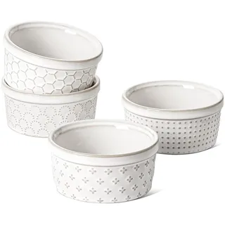 LE TAUCI Creme Brulee Schälchen Set 170 ml x 4, Souffle Förmchen, Ofenfest, Auflaufförmchen für Lavakuchen, Pudding, Topfkuchen - 10,8 cm, Arktisweiß
