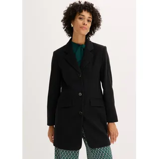 Kurzmantel BONPRIX "Blazermantel", Damen, Gr. 38, schwarz, Web, Obermaterial: 88% Polyester, 10% Viskose, 2% Elasthan. Futter: 100% Polyester, unifarben, festlich, bequem ca. Mitte Oberschenkel, Mäntel Kurzmantel, Longblazer in Wolloptik, bequeme Passform, 1-Reiher