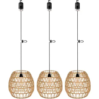 EcoGehen 3x Rattan Hängelampe mit Batterie Außen Innen Hängeleuchte Batteriebetriebene Lampe Tragbare Boho Korb Lampenschirm Pendelleuchte ohne Strom Stromanschluss Outdoor Beleuchtung für Garten