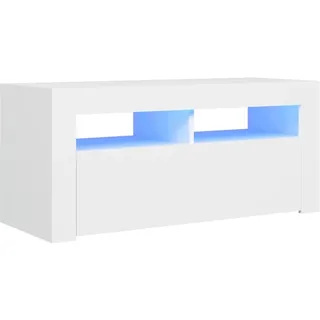 vidaXL TV Schrank mit LED-Leuchten Lowboard Fernsehschrank Fernsehtisch Sideboard HiFi-Schrank TV Möbel Tisch Board Weiß 90x35x40cm