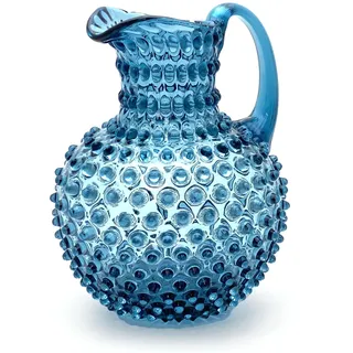 Mundgeblasener Kristallglas Krug 2 Liter | Handgefertigter Glas Karaffe für Heiß- & Kaltgetränke geeignet | Glaskaraffe | Wasserkaraffe | Getränkekanne | Blumenvase | Vase (Smoke Blue)