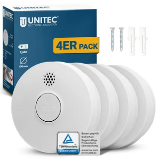 Unitec Rauchwarnmelder Weiß inkl. Funktionstest 4 St.