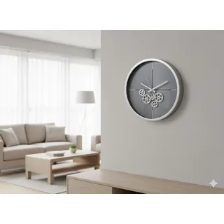 formano Moderne Wanduhr mit Beweglichen Zahnrädern 46 cm Metall Clock Silber-Grau - Bunt