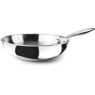 Ibili Triply Natural Wok 30 cm, Edelstahl, induktionsgeeignet, ohne Antihaftbeschichtung, Silber